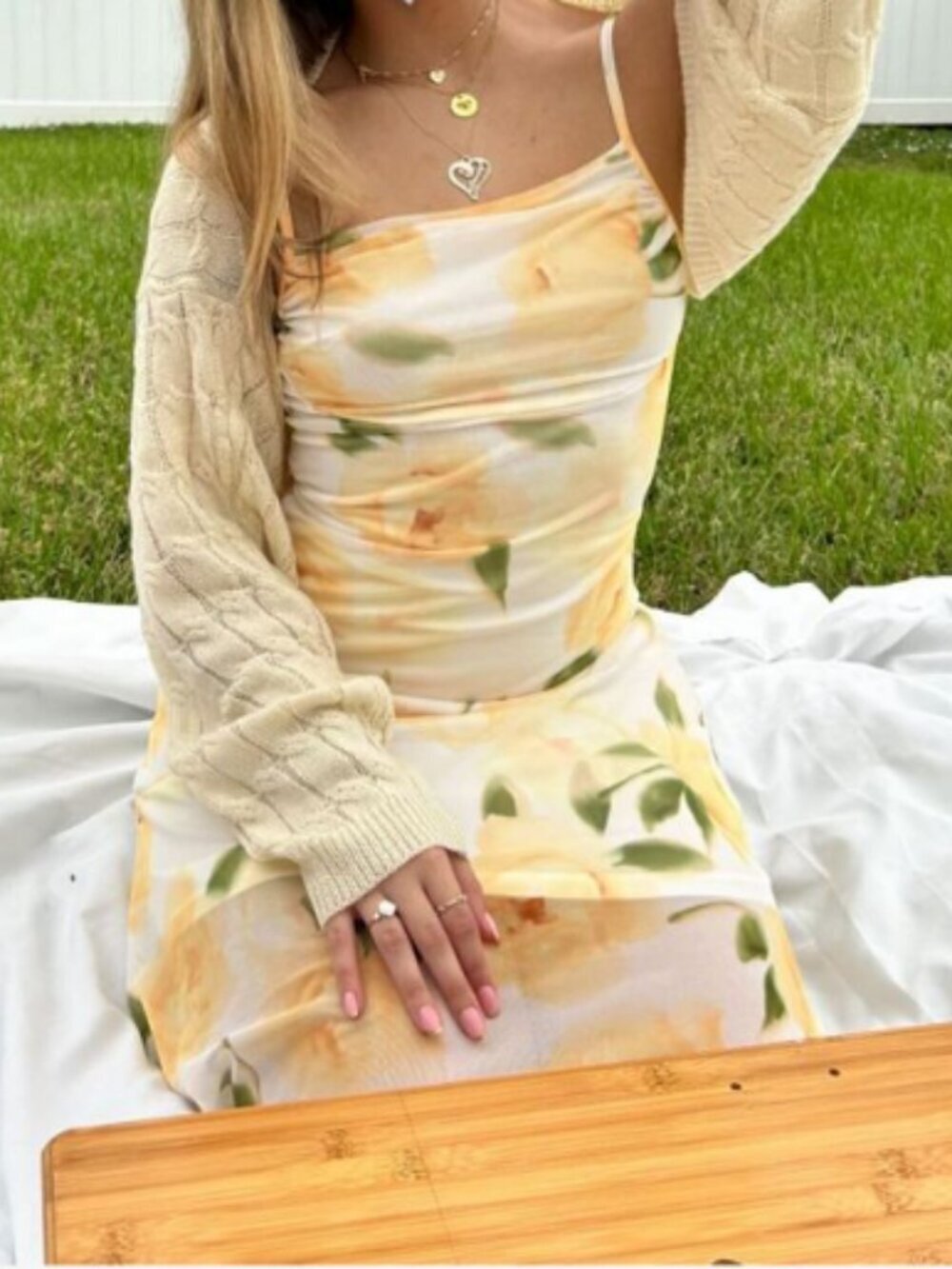 Yellow Elegant Women's Flower Print Asymmetrical Hem Cami Dress